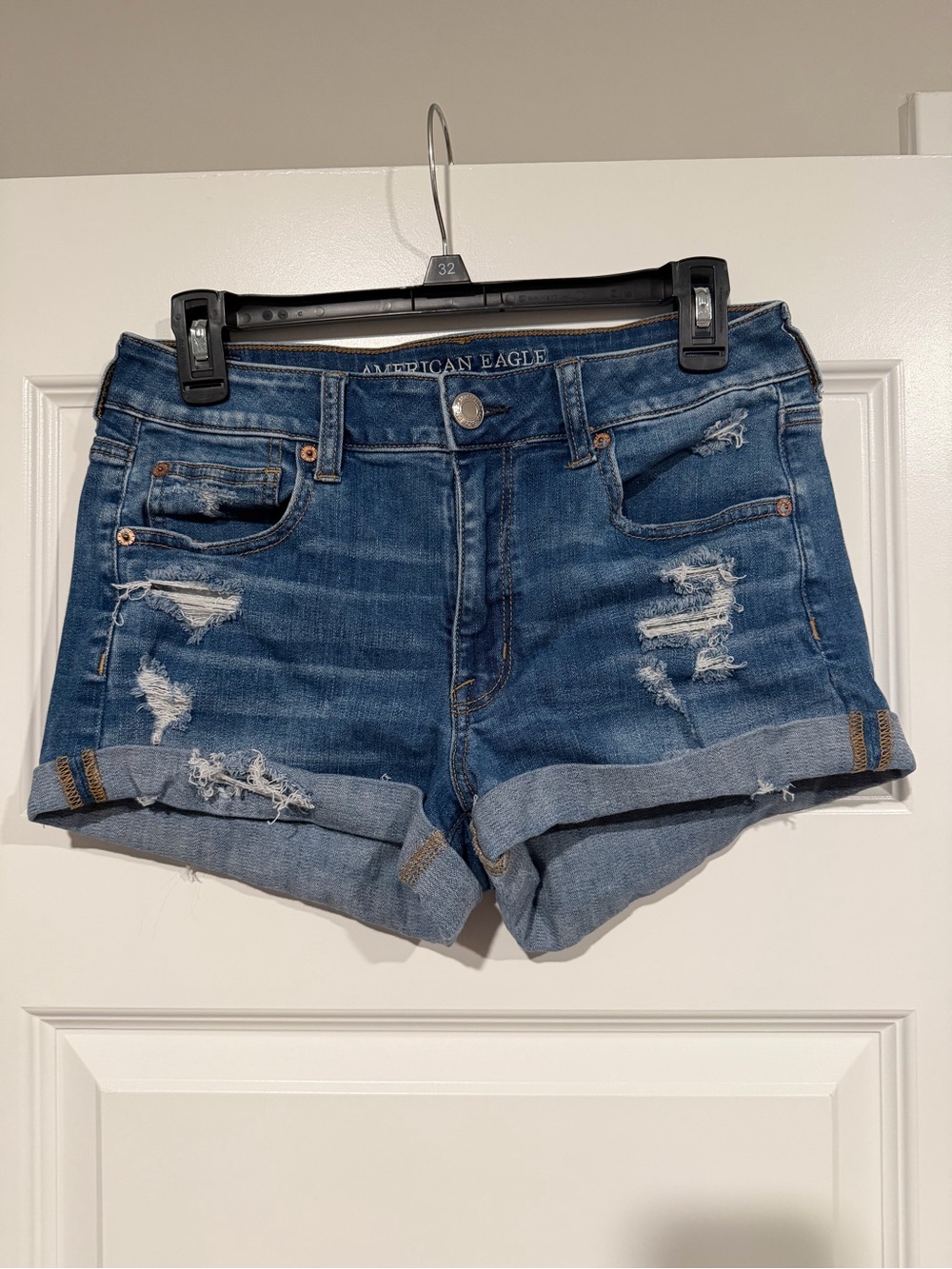 American Eagle Outfitters Hi-Rise Shortie Denim Shorts - Dark Blue